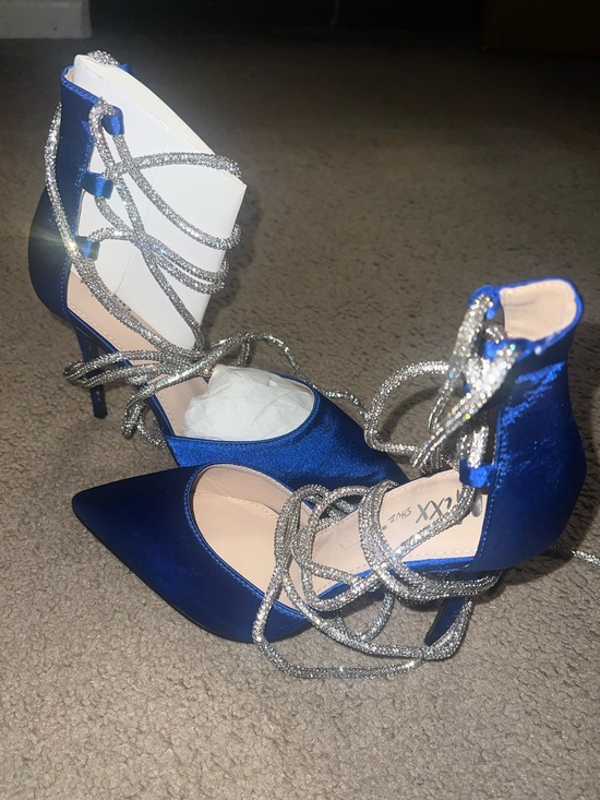 Shoes - Satin Lace-Up Pointed Toe Heels in Royal Blue
